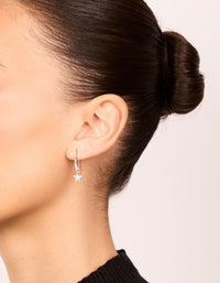 Sterling Silver Plain Star Dangle Hoop Earrings - link has visual effect only