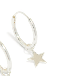 Sterling Silver Plain Star Dangle Hoop Earrings - link has visual effect only