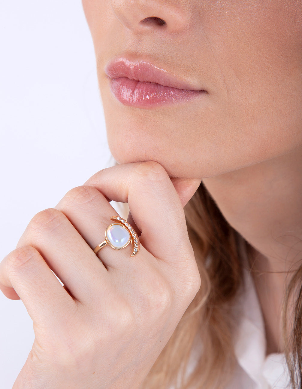 Gold Rainbow Stone & Moon Ring