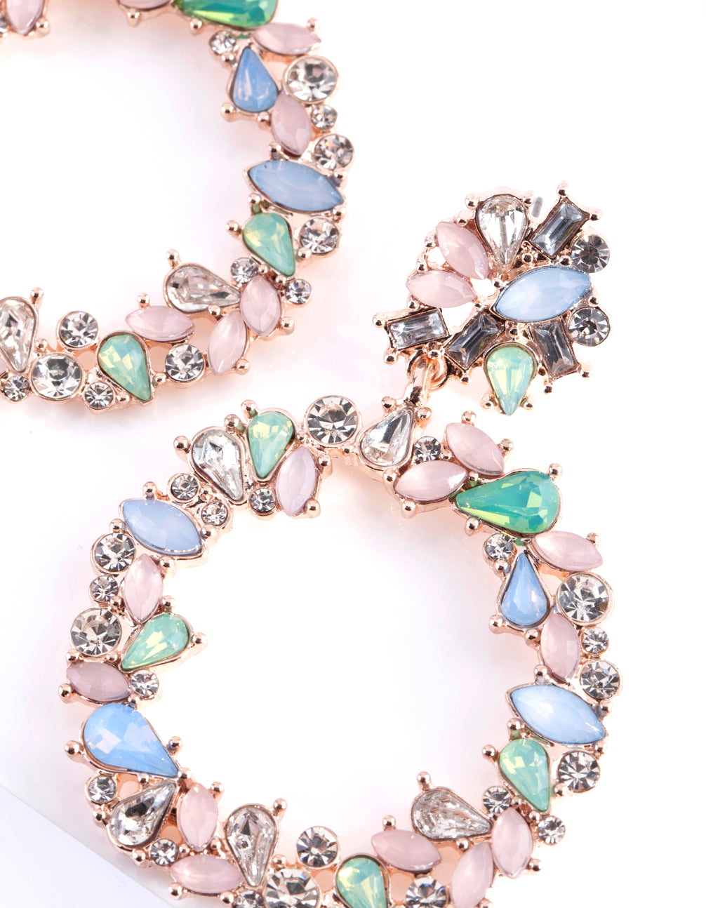 Rose Gold Pastel Stone Circle Drop Earrings