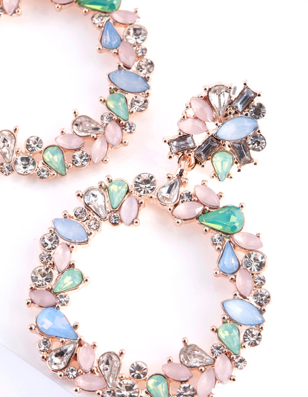 Rose Gold Pastel Stone Circle Drop Earrings