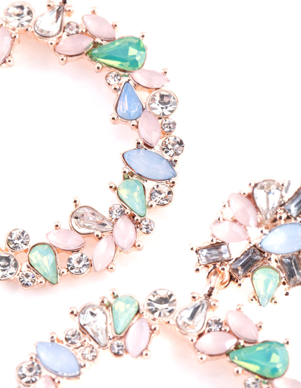 Rose Gold Pastel Stone Circle Drop Earrings