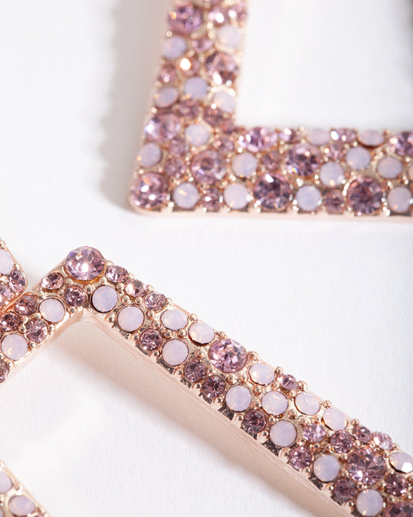 Rose Gold Diamante Trapeze Earrings