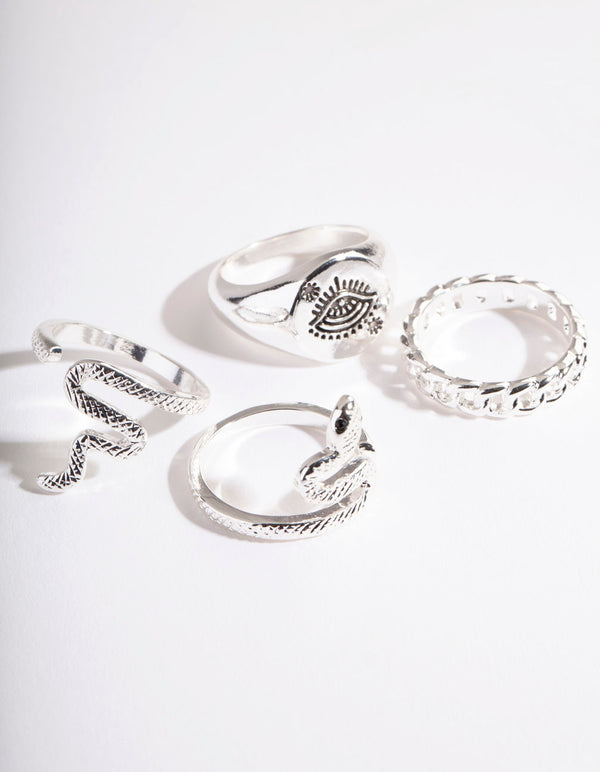 Silver Halved Snake Ring 4-Pack
