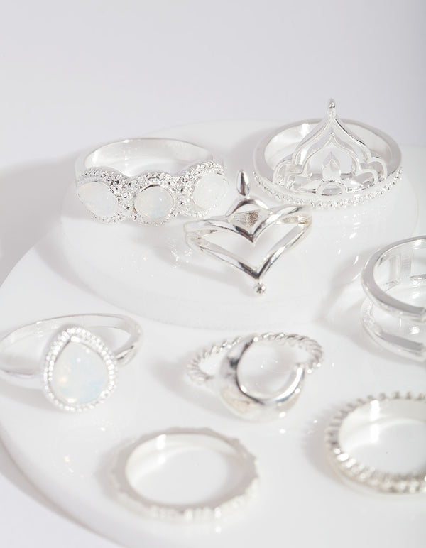 Silver Bohemian Moon Ring 8-Pack