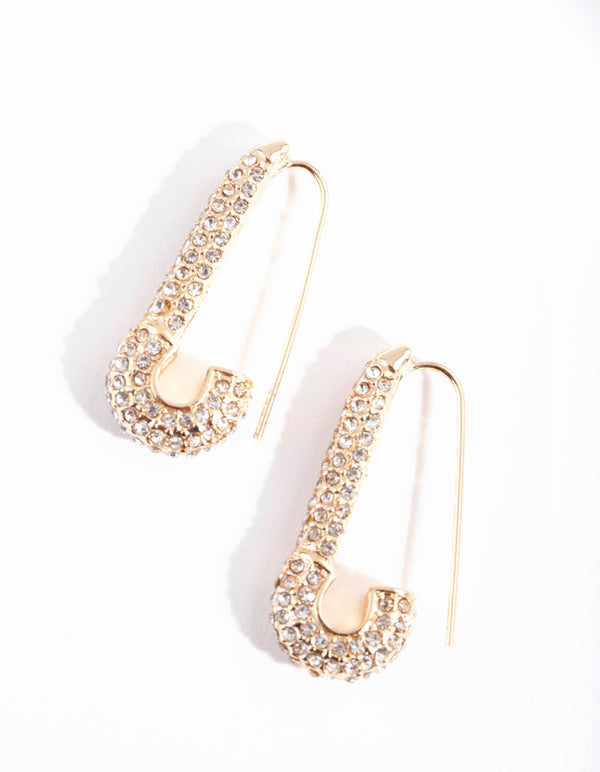 Gold Mini Safety Pin Earrings