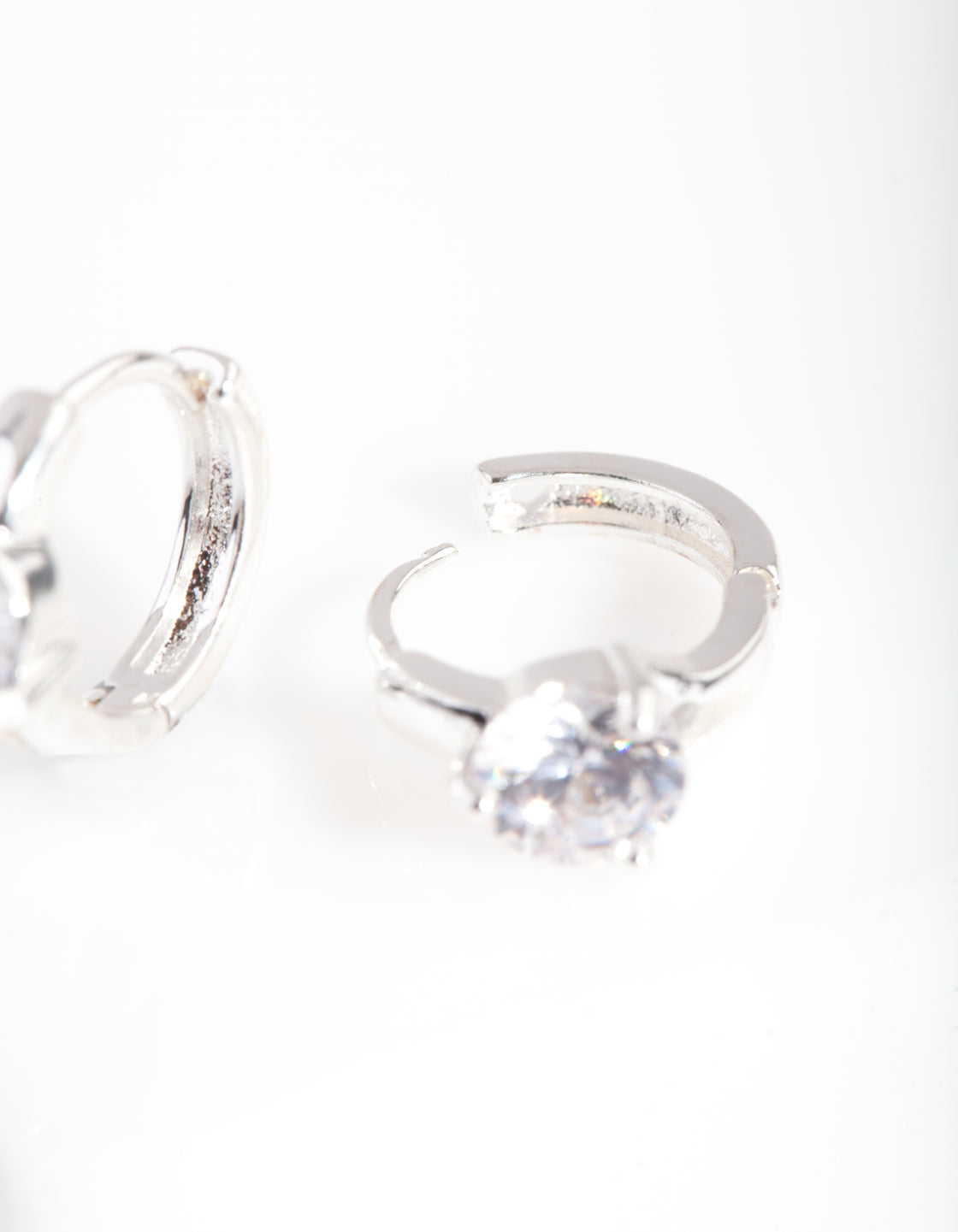 Silver Cubic Zirconia Stone Huggie Earrings