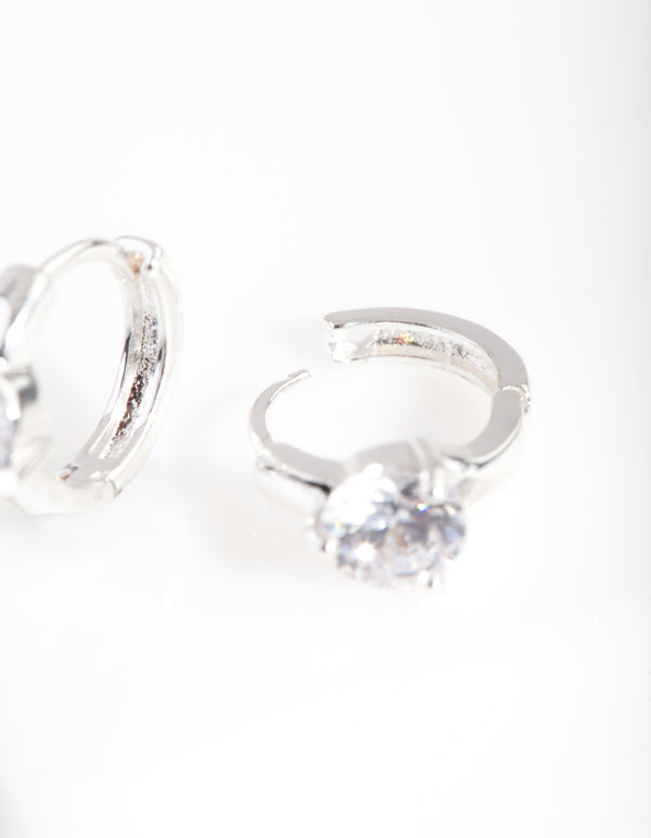 Silver Cubic Zirconia Stone Huggie Earrings
