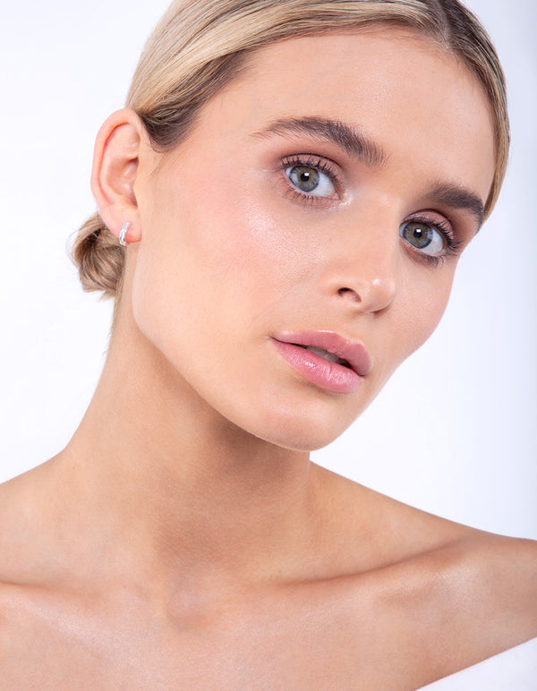 Silver Glitter Huggie Earrings