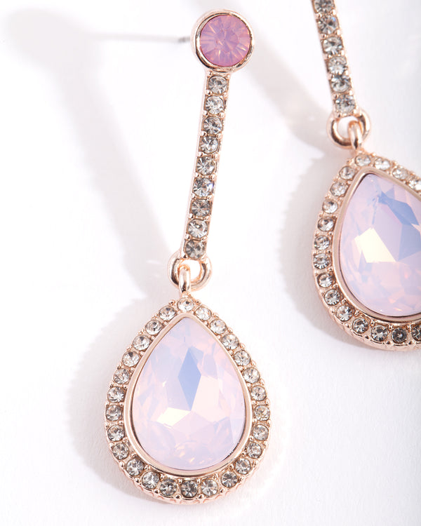 Rose Gold Diamante Teardrop Earrings