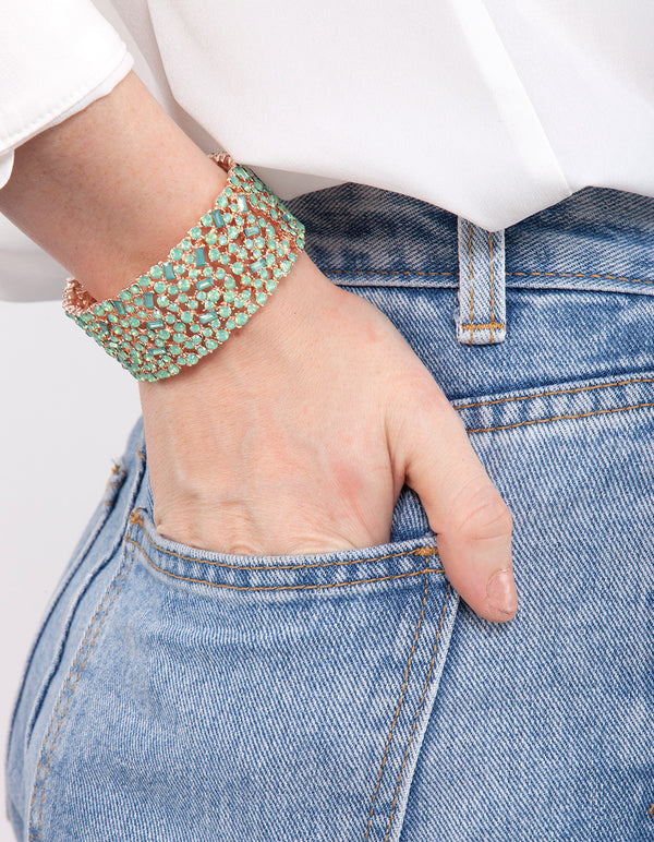 Rose Gold Stone Embellished Stretch Bangle