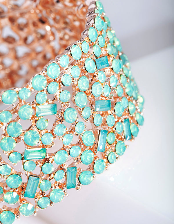 Rose Gold Stone Embellished Stretch Bangle