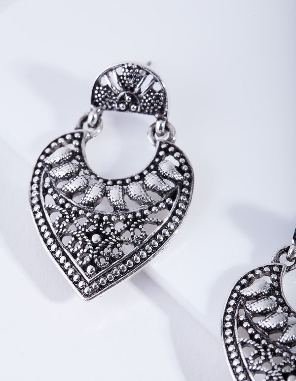 Antique Silver Etched Teardrop Earrings