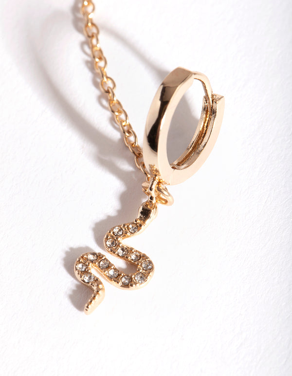 Gold Diamante Snake Ear Cuff & Huggie