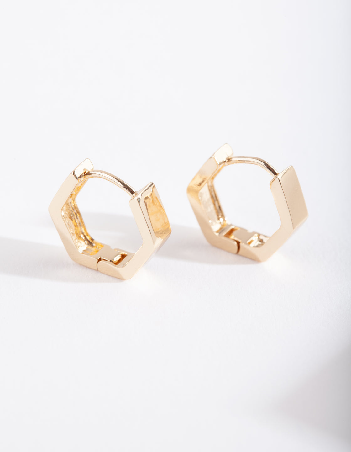 Gold Hexagon Huggie Earrings