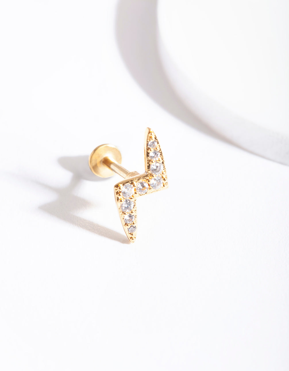 Gold Surgical Steel Cubic Zirconia Pave Lightning Bolt Flat Back