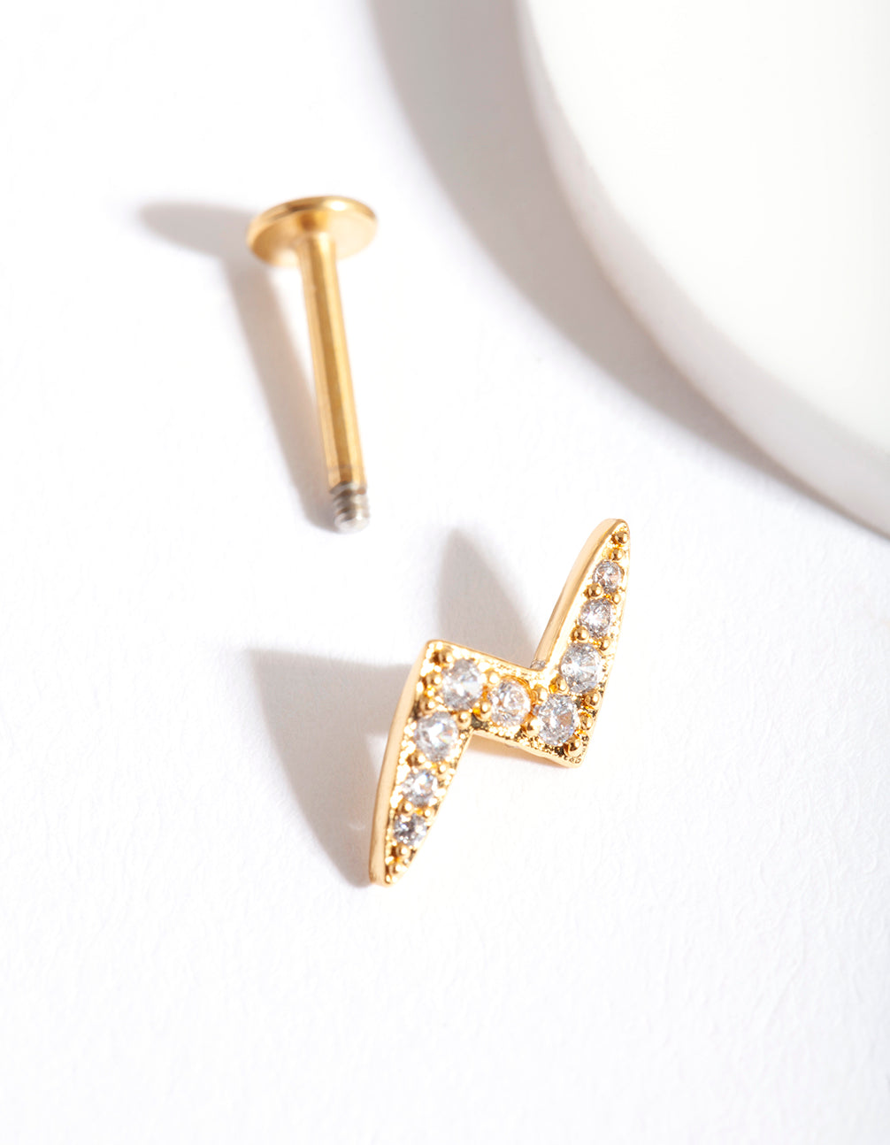Gold Surgical Steel Cubic Zirconia Pave Lightning Bolt Flat Back