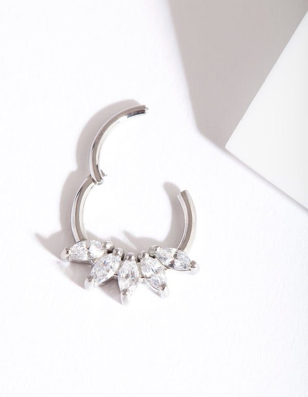 Surgical Steel Cubic Zirconia Marquise Clicker Earring