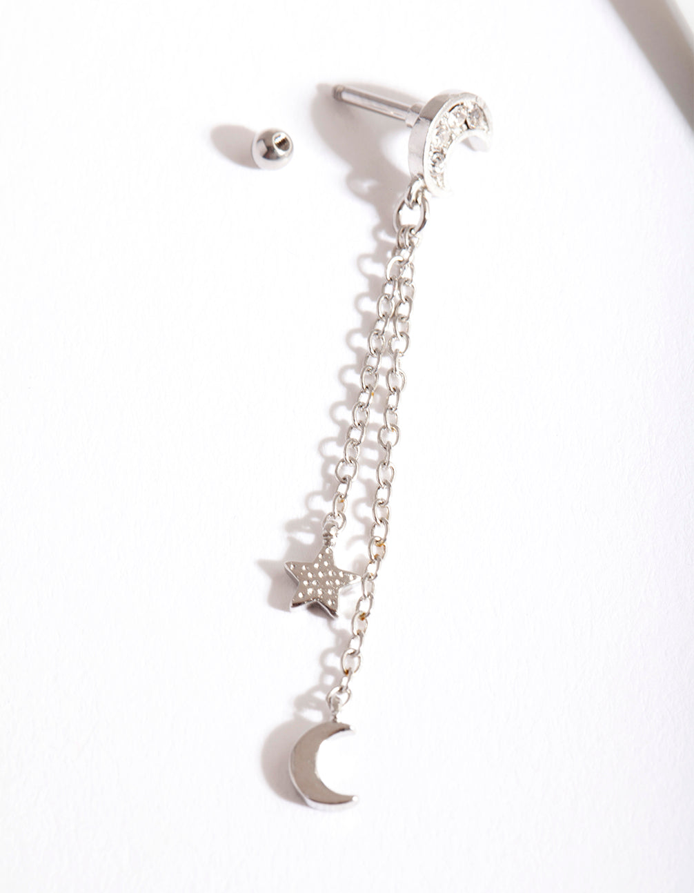 Surgical Steel Celestial Chain Drop Barbell Earrings