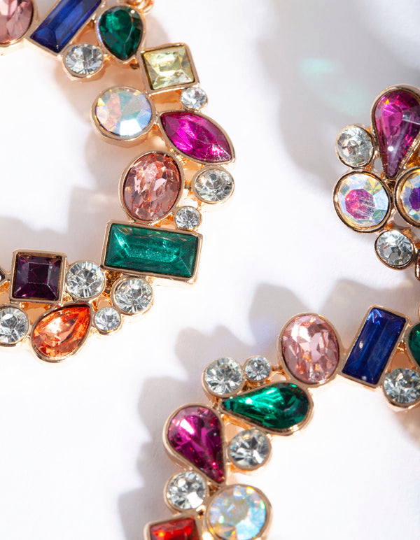 Gold Multi Stone Open Circle Earrings