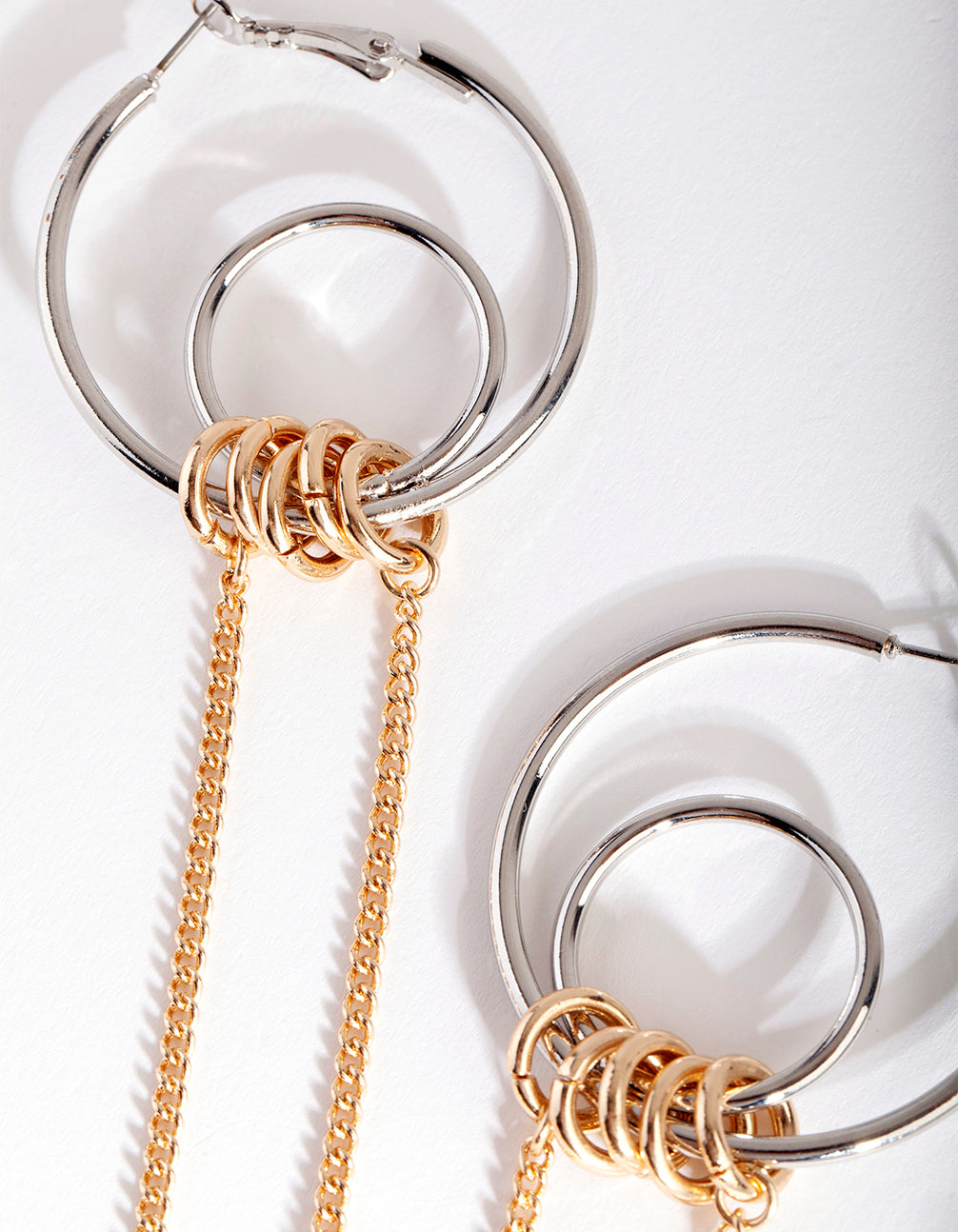 Mixed Metal Double Loop Chain Earrings