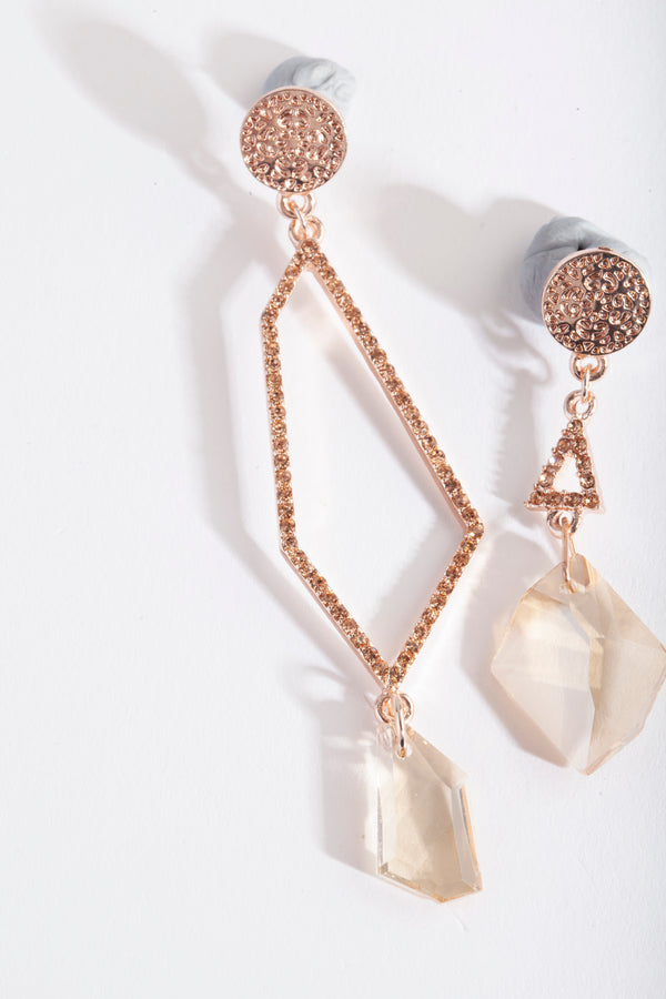 Rose Gold Asymmetric Diamante Drop Earrings