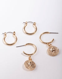 Shiny Gold Coin Charm Hoop Earring Pack - link has visual effect only