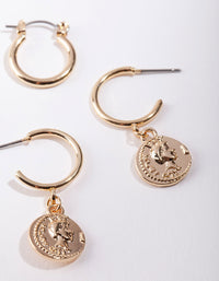 Shiny Gold Coin Charm Hoop Earring Pack - link has visual effect only