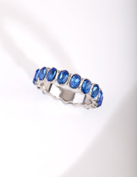 Silver Blue Oval Diamante Ring - link has visual effect only
