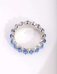 Silver Blue Oval Diamante Ring - link has visual effect only