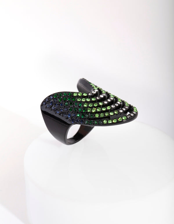 Black Diamante Drop Wave Ring