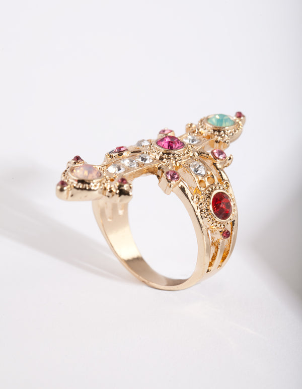 Gold Statement Cross Ring