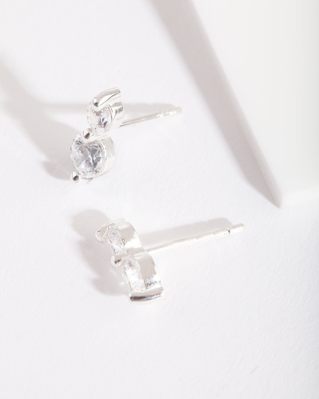 Silver Cubic Zirconia Double Stone Earrings
