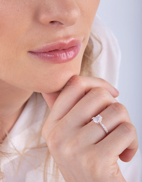 Silver Cubic Zirconia Oval Stone Ring