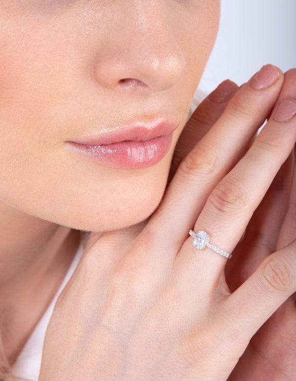 Silver Cubic Zirconia Oval Stone Ring
