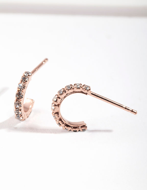 Rose Gold Plated Sterling Silver Mini Cubic Zirconia Huggie Earrings