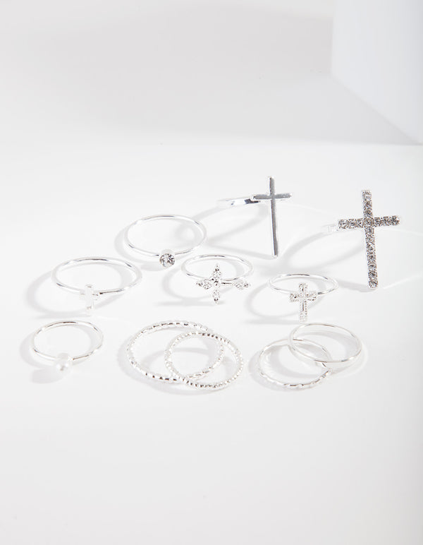 Silver Diamante Cross Ring
