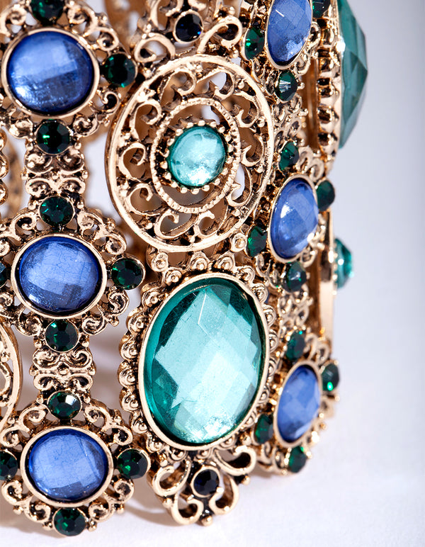 Antique Gold Stone Lace Stretch Cuff