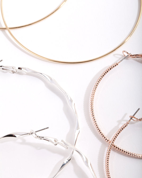 Mixed Metal Plated Textured Hoop Earring Pack