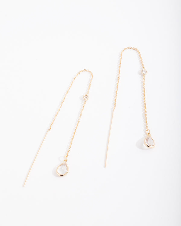 Gold Plated Clear Thread-Through Earrings