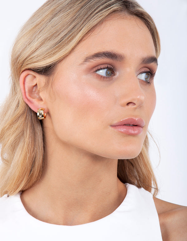 Gold Plated Diamante Starburst Huggie Earrings