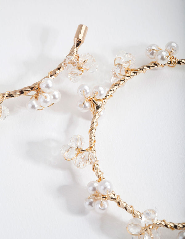 Gold Fine Bead Wrap Hoop Earrings