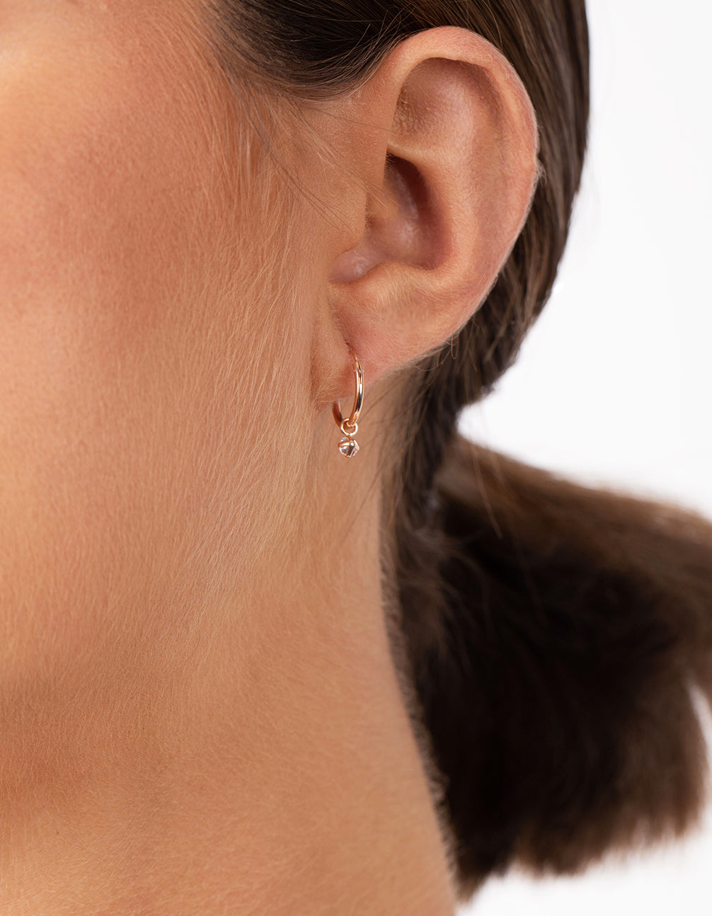 Rose Gold Plated Sterling Silver Cubic Zirconia Dangle Hoop Earrings