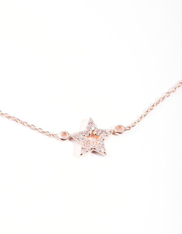 Rose Gold Plated Sterling Silver Cubic Zirconia Star Bracelet
