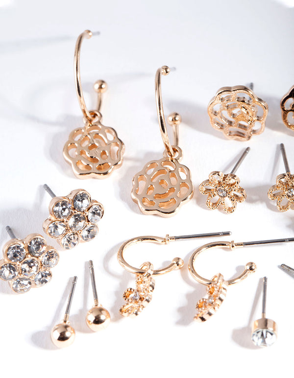 Gold Cut Out Flowers 8-Pack Earring