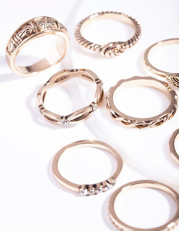 Antique Gold Symbol Ring 8-Pack