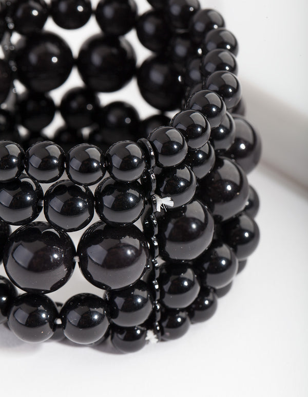 Black Bead Stretch Bracelet 5-Pack