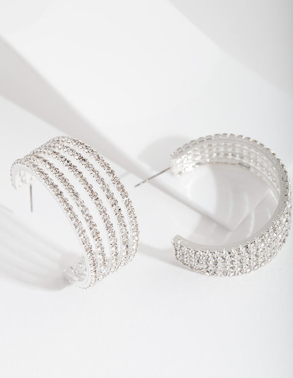 Silver Statement Diamante Hoop Earrings