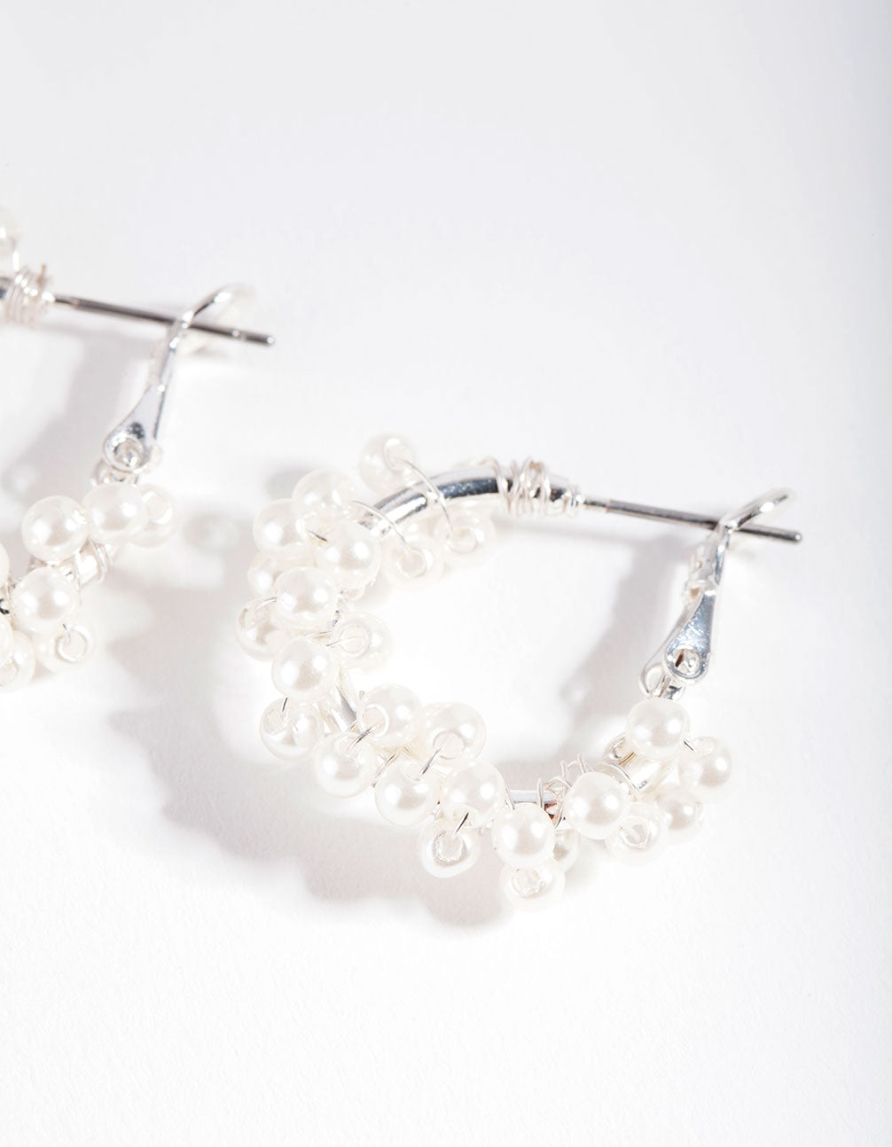 Pearly Bead Cluster Hoop Earrings