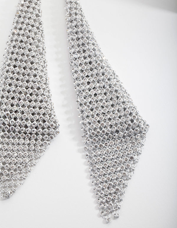 Silver Diamante Mesh Statement Earrings